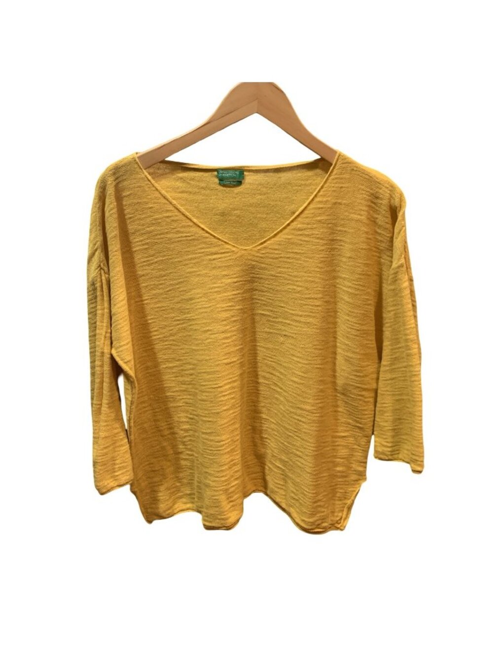 United Colors of Benetton Linen Blend 3/4 Sleeve V-neck Top Yellow Women’s L